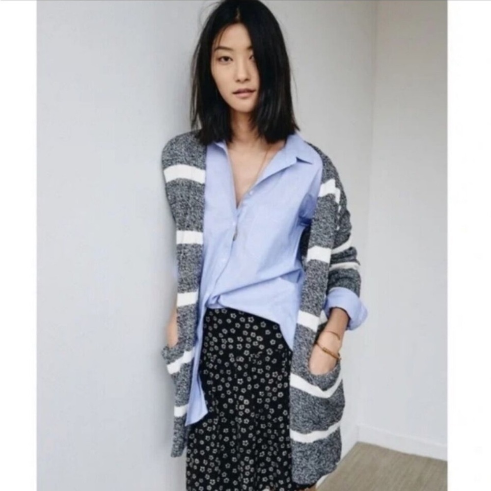 MADEWELL GREY WHITE CHUNKY KNIT OVERSIZED DUSTER LONG SWEATER CARDIGAN small - Picture 7 of 7